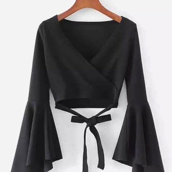 Tops - Black Bell Sleeve Tie Top